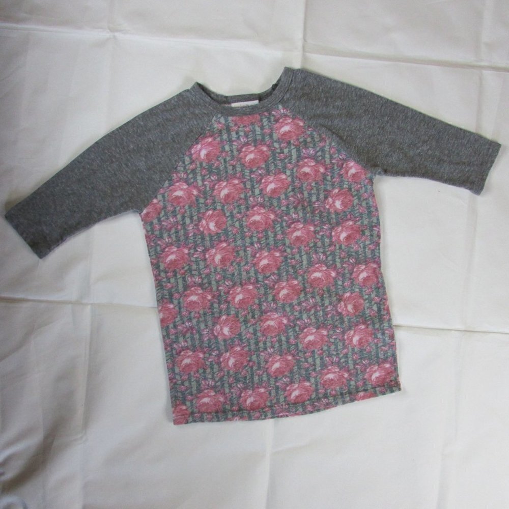 Size 6 Girl's Lularoe LLR  Sloan Randy Baseball Raglan Tee - Rose Floral